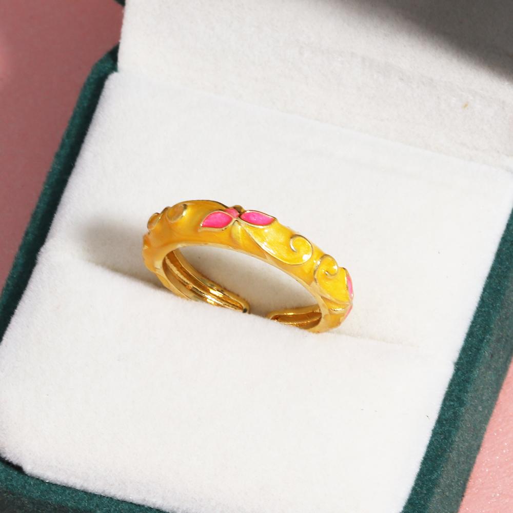 Neuer Modischer Emaille-Blumen-Dünner Offener Ring für Damen Vintage Metall Tropföl Verstellbare Fingerringe Hochzeits Schmuck