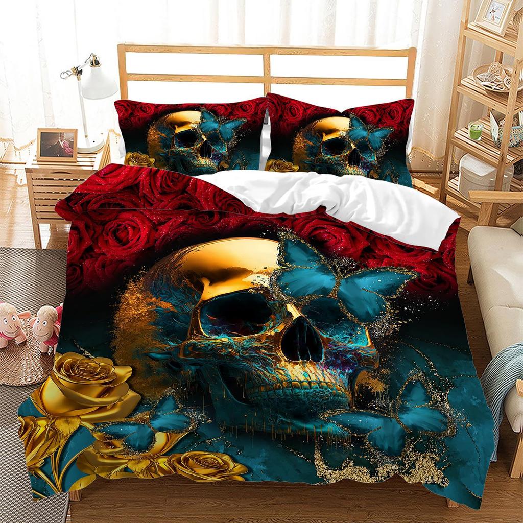 Rock Skull Gothic Three-Piece Quilt Cover 3D Digital Printing Bedding Set Bed Cover