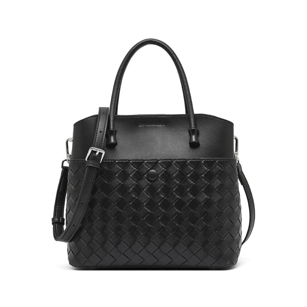 

Кожаные плетеные женские сумки Новые модные сумки-тоут большой вместимости Универсальные сумки-ведра для поездок на работу чёрный