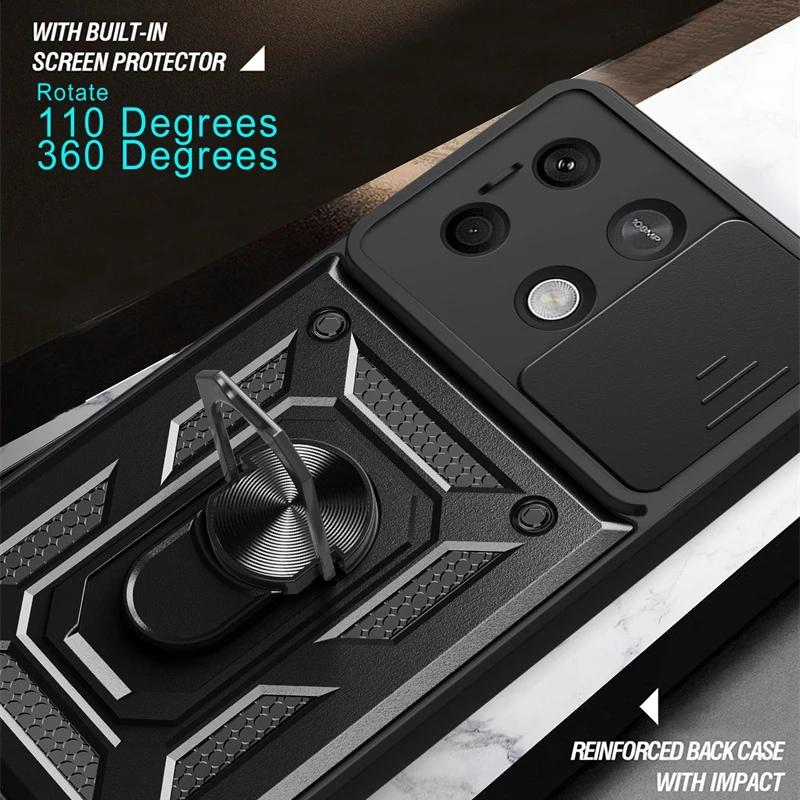 Armor Case For Xiaomi Poco F6 X6 M6 Pro M5 F5 X5 GT C65 C40 4G 5G Cover Lens Protection With Ring Magnetic Holder Coque Fundas