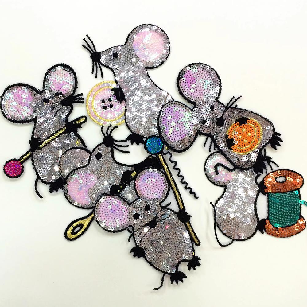 6Pcs Cartoon Mouse Sequin Embroidered Patches Applique Patch Decoration