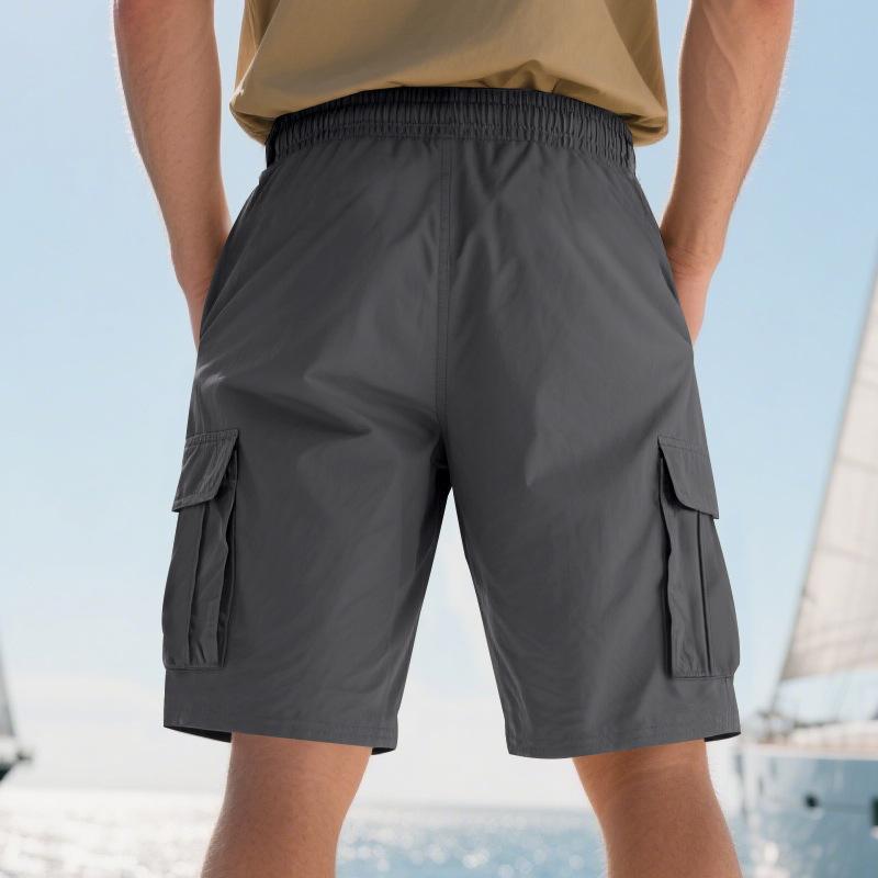 Summer Loose Men's Safari Style Shorts Multi Pockets Casual Loose Fit Straight Elastic Waist Beach Shorts