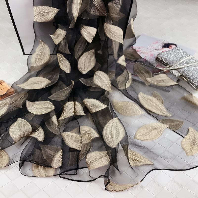 

Шарф, женский из органзы, шелковый шарф, вышитая шаль, защита от солнца, весенний и летний пляжный шарф, длинный и универсальный большой шарф, осень