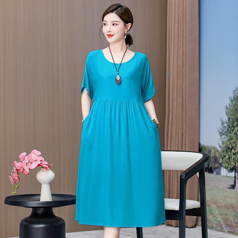 Summer mother cotton and silk over the knee skirt loose large size fat man dress thin middle-aged man wearing long dress