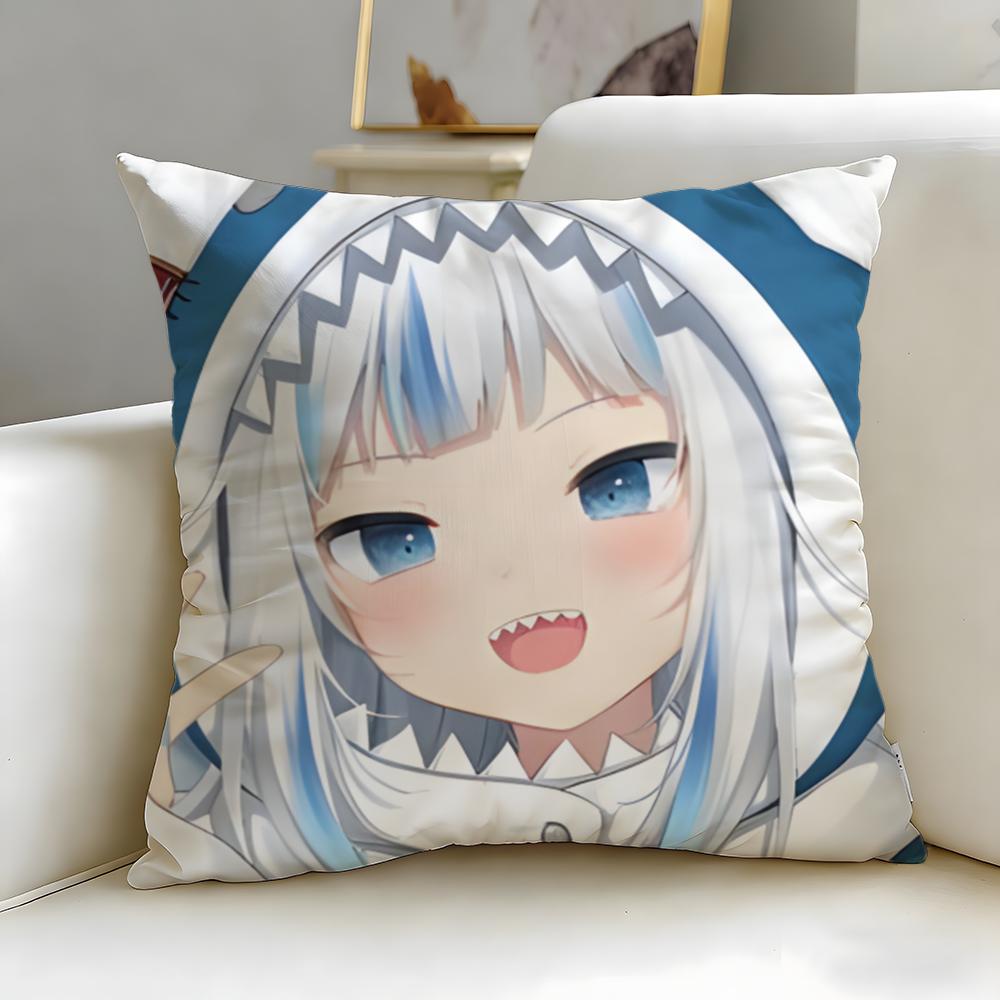 virtual idol Gawr Gura Hololive EN Cushion Cover Soft EasyWash Pillow Case Versatile for Couch Bed Travel and Office