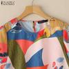 ZANZEA Women Summer Casual Round Neck Printing Short Sleeve T-Shirts
