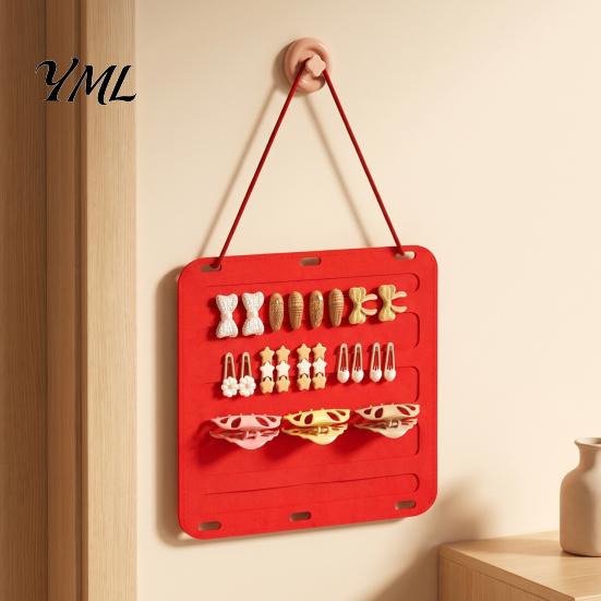 Thickened Felt Storage Bag Hair Accessories Wall Hanging Bag, Space Saving Organizer Kids Clip Holder with Hook, Multi-Color Partitioned for Hairclips