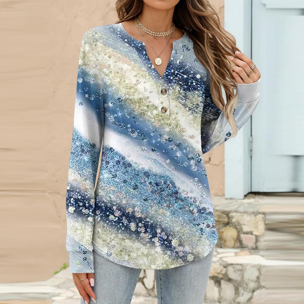 Women's Fashion Casual Printed Long Sleeve T-Shirt Pullover Top