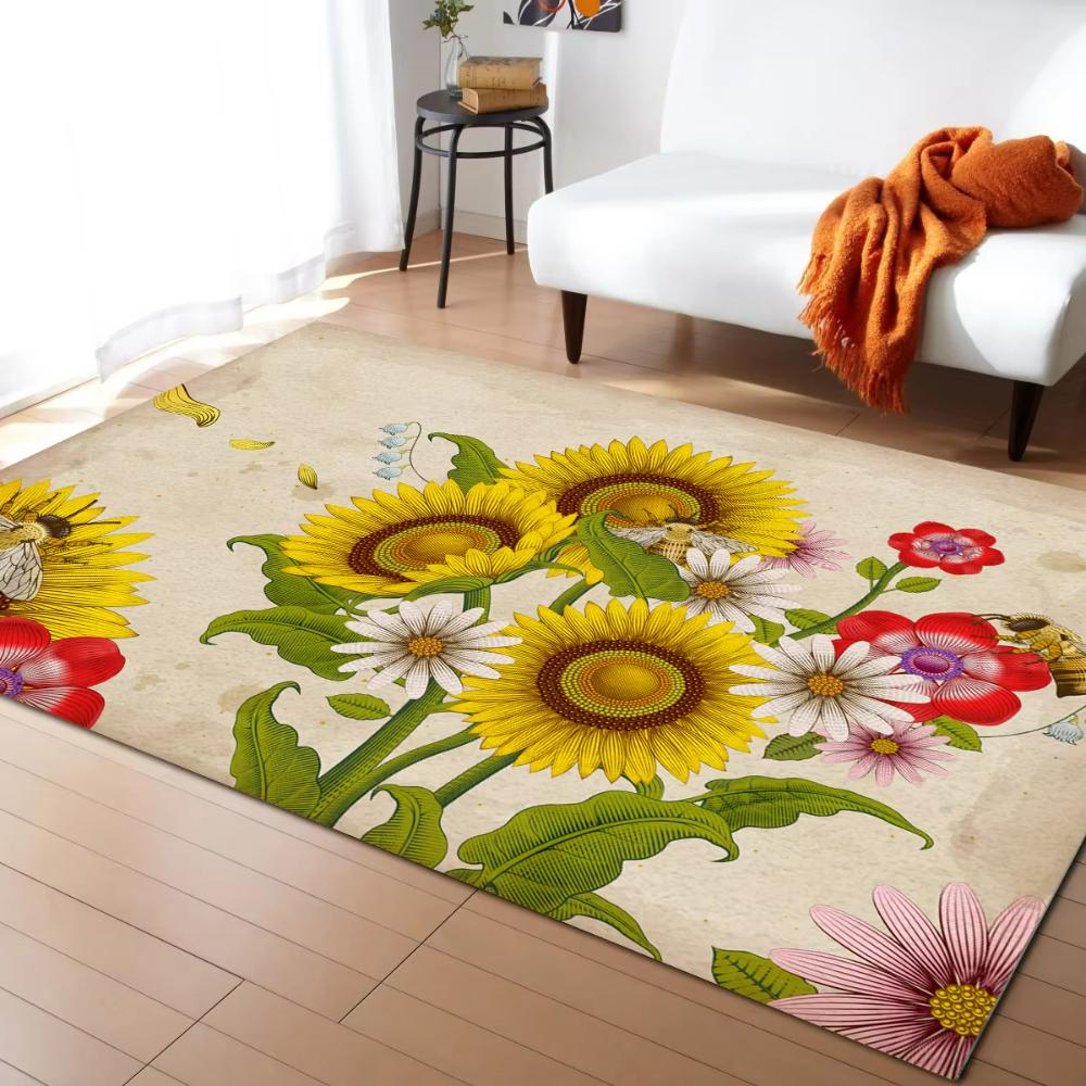 Positive Summer Spring Sunflower Field Carpets for Living Room Decor Hallway Balcony Floor Mats Leisure Sofa Coffee Table Mat
