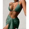 Sexy Weiß Halter 3PCS Gebunden Rock Bikini Set Frauen Hohe Taille Geschnitten Badeanzug Weiblichen Push-UP Bademode Backless Badeanzug