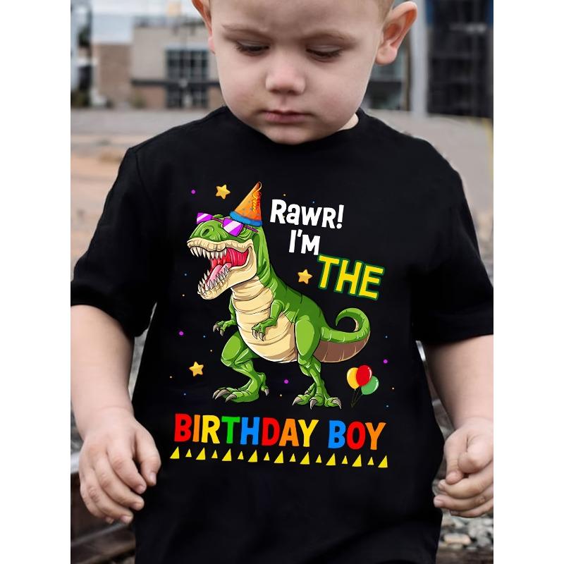 European sizes Casual Trendy Kids Clothing Summer Top Dinosaur Print Short Sleeve Crew Neck T shirt Street Outing Tee Tops Birthday Gift Boys Clothing