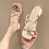 2025 summer new Internet celebrity open-toed slippers women's fashion versatile flat-bottomed cross-strapped middle-heeled beach sandals