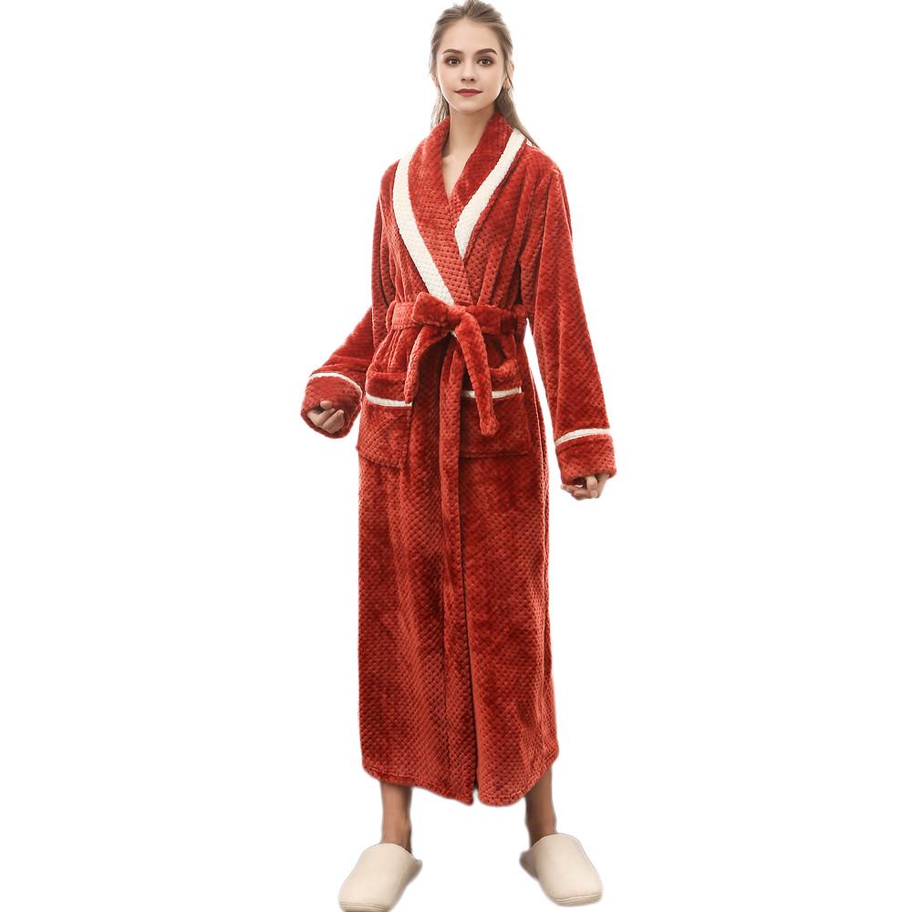 Unisex Winter Lengthened Coralline Plush Shawl Bathrobe Long Sleeved Robe Coat