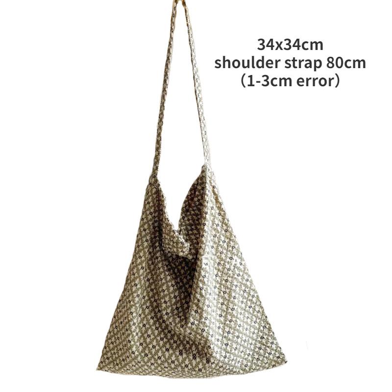 

Vintage Print Girls Eco Reusable Shopping Bags Thin Cotton Female Plaid Shoulder Bag Large Capacity Women s Tote Travel Handbags