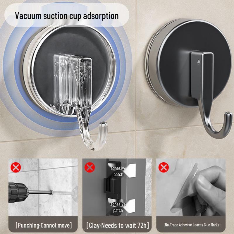 Vacuum Suction Cup Hook: No-Drill, Strong Load-Bearing, Traceless Wall Hook for Kitchen, Bathroom, and Door Towels.