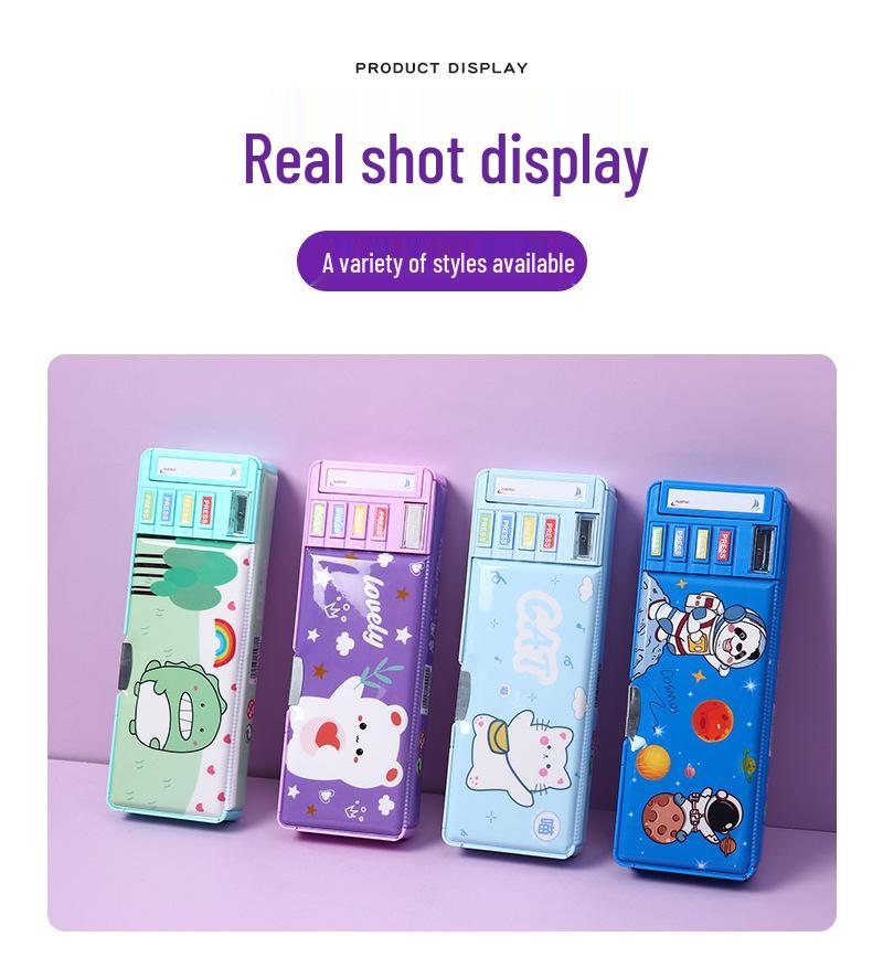 Multifunctional Cartoon Astronaut Pencil Box - Large Capacity, Double Layer Stationery for Elementary Students, Boys & Girls.