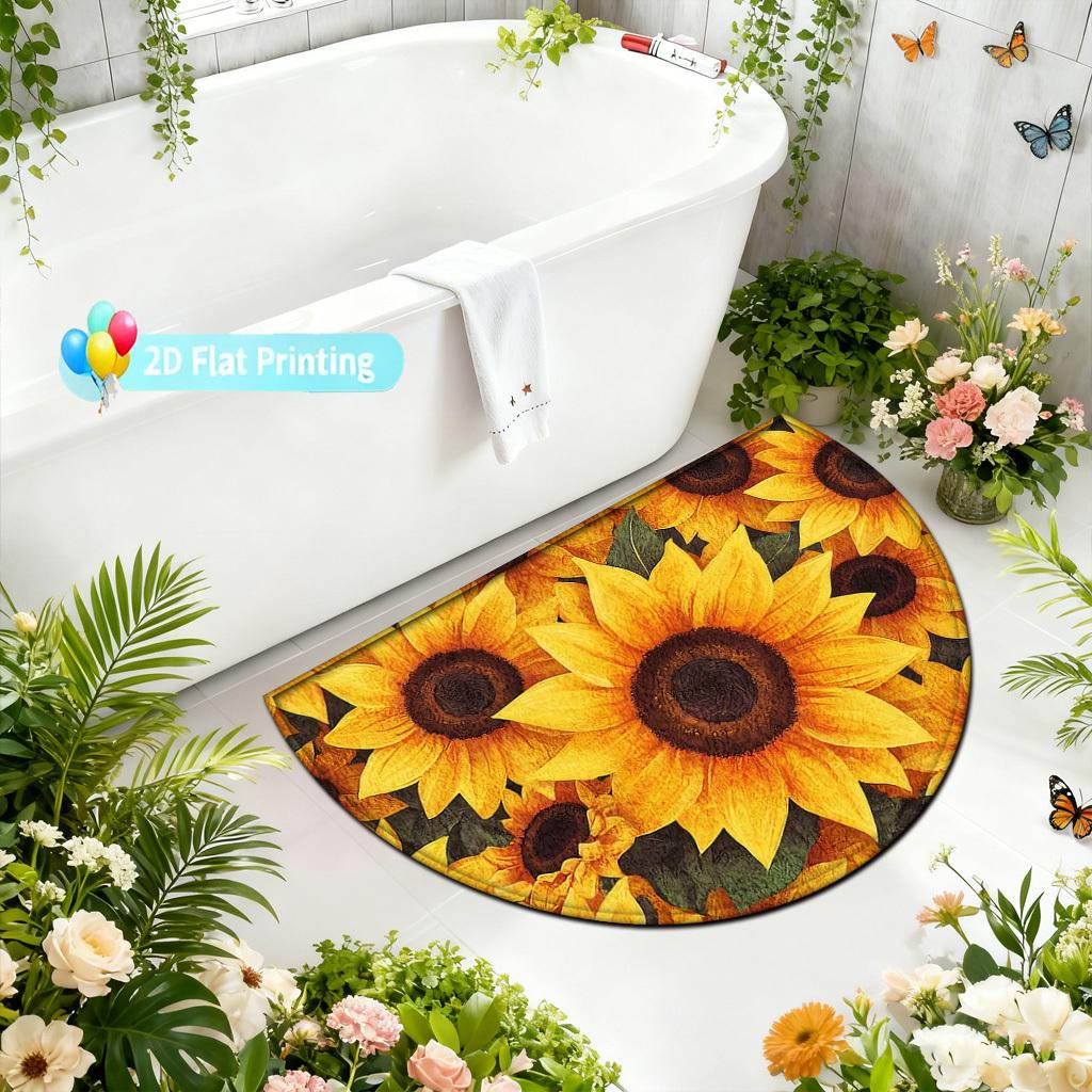 1Pcs Summer Sunflower Semi Circle Welcome Doormat Non-Slip for Outdoor Patio Porch Kitchen Bathroom Entryway Floor Mat