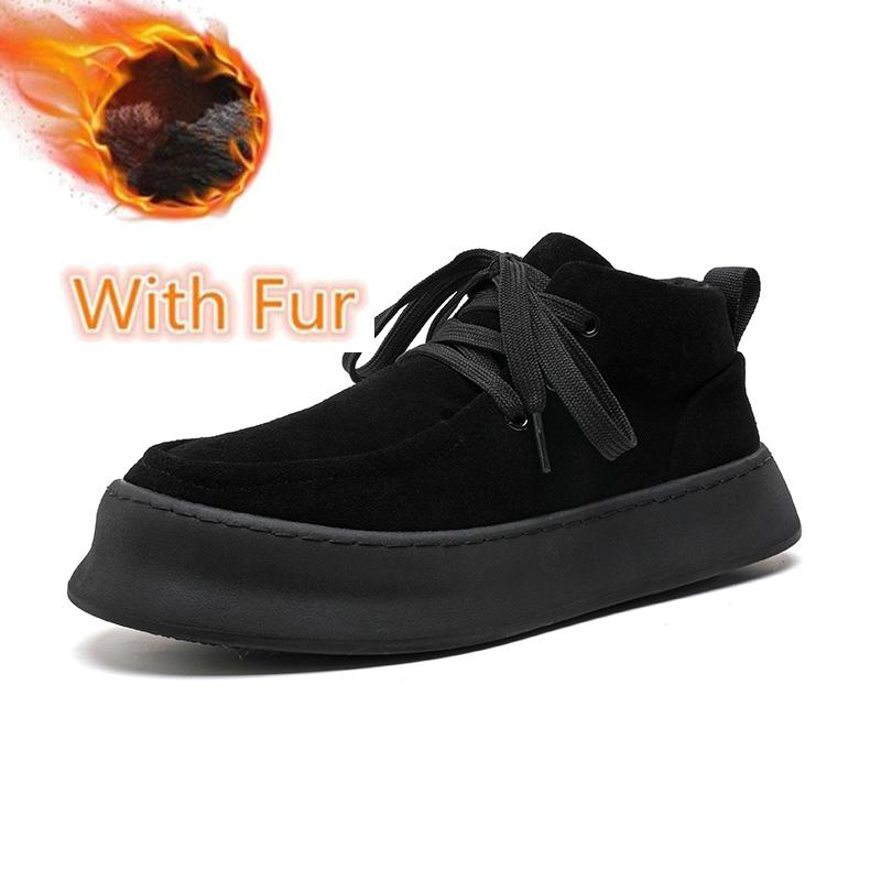 Genuine Leather Men's Casual Boots Fashion Designer Ankle Boots Handmade Sewing Male Walking Shoes Warm Plush Fur Winter Boots