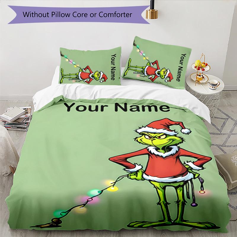 3pcs Crunch Christmas2 Cover Set - Personalized Name, HD Printed Bedding with 1 Cover and 2 Pillowcases - Perfect for Home Decor, Easy Care