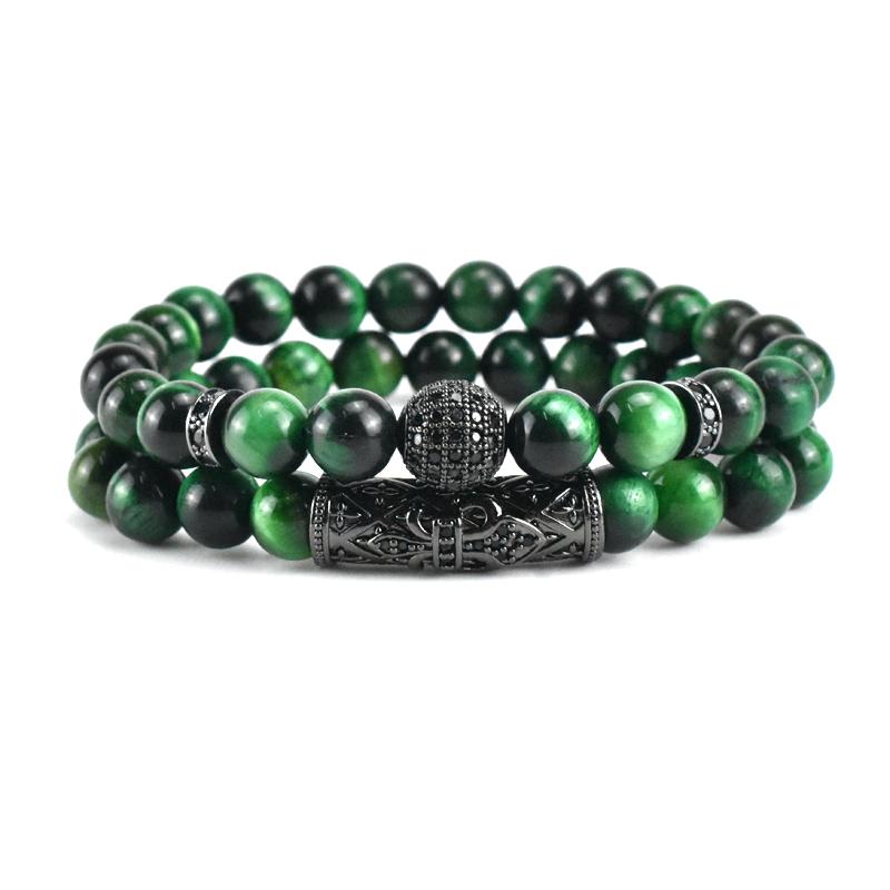 Natural Tiger Eye Stone Beads Bracelet for Men 10mm Black CZ Ball Charm Bracelets Handmade Jewelry Pulseiras 19cm