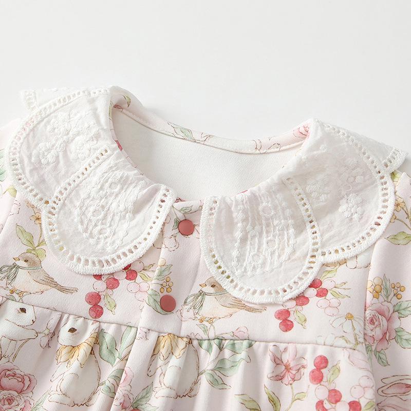 Autumn Rabbit Print Bowknot Baby Girl Romper Onesie