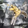 Golden Black Wolf Head Biting Walking Cane Fashion Decorative Walking Stick Gentleman Elegant Cosplay Cane Knob Crosier 92cm