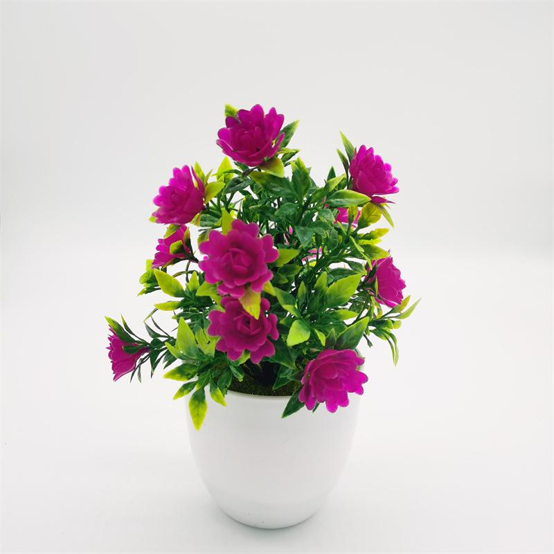 Artificial Green Plant Ornaments: Small Potted Rose Bonsai for Home Décor