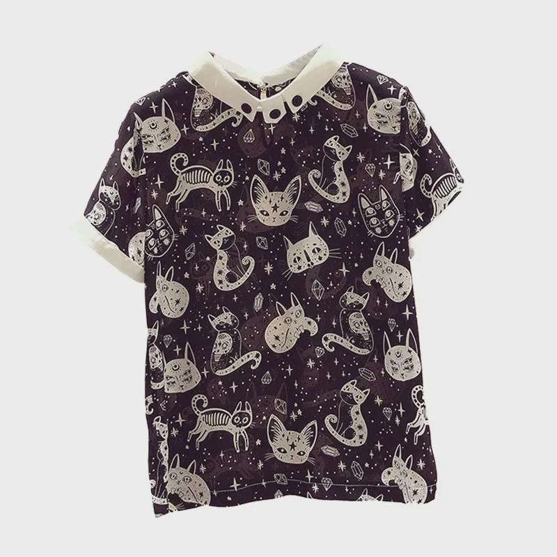 Women's Trendy Summer Cat Print Loose Chiffon T-Shirt