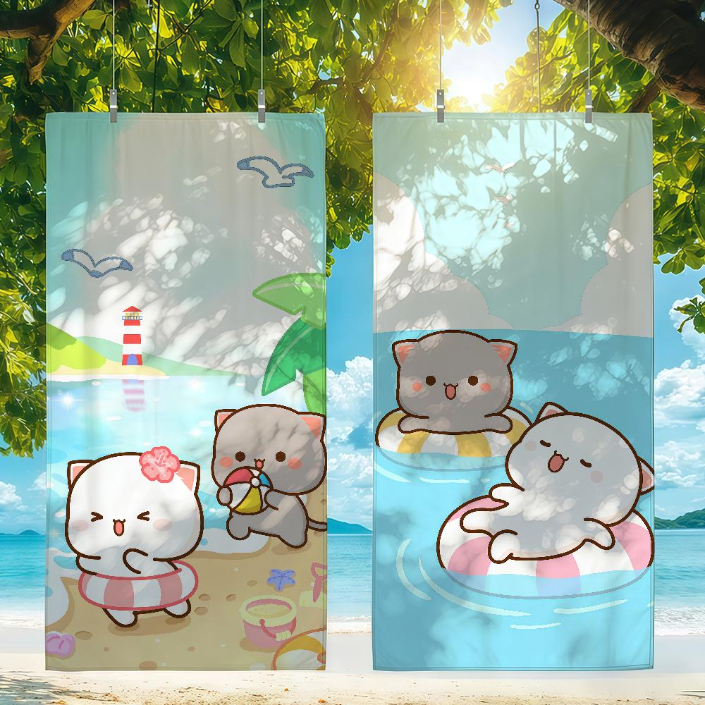 Cute Peach Mochi Cat Beach Towel Shower Bath Travel Lightweight Skin Friendly For Pool Camping Cruise Summer