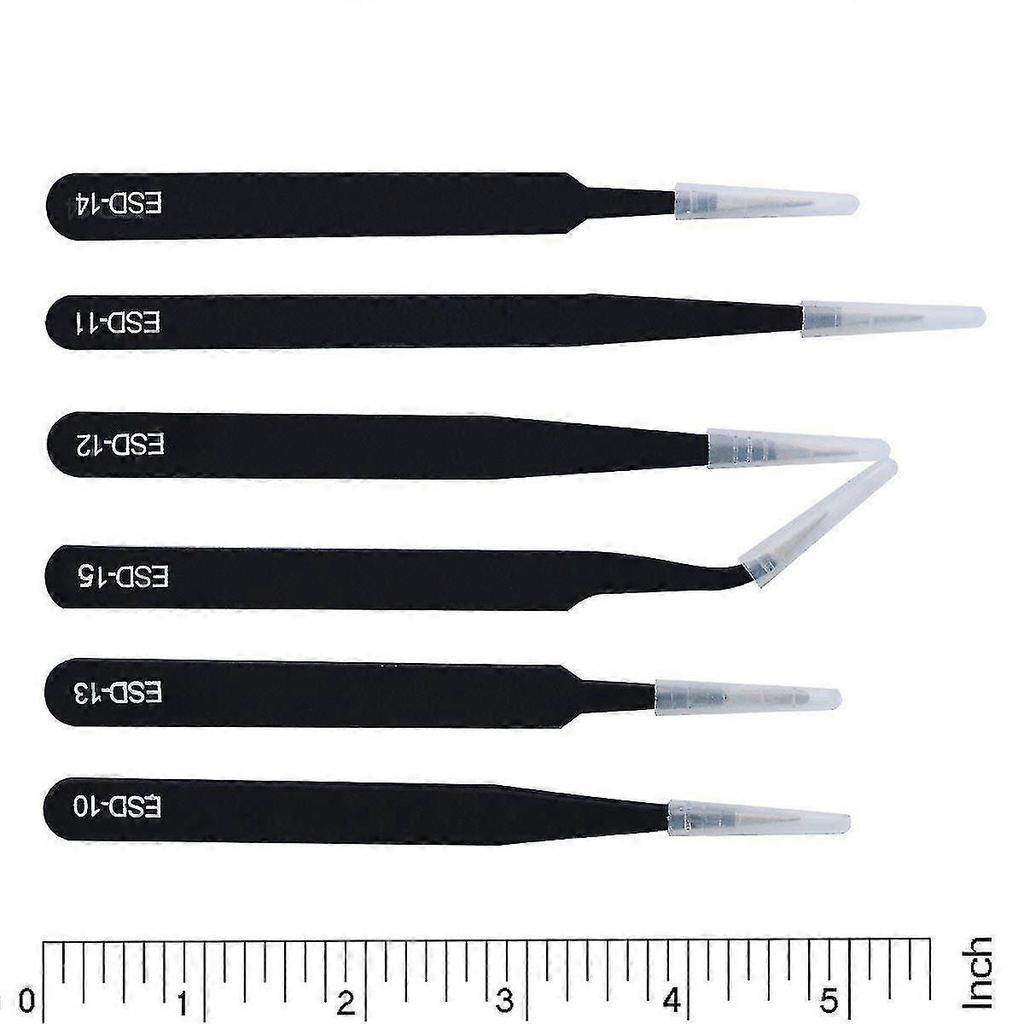 ESD Precision Anti-Static Tweezers, 6-Pack