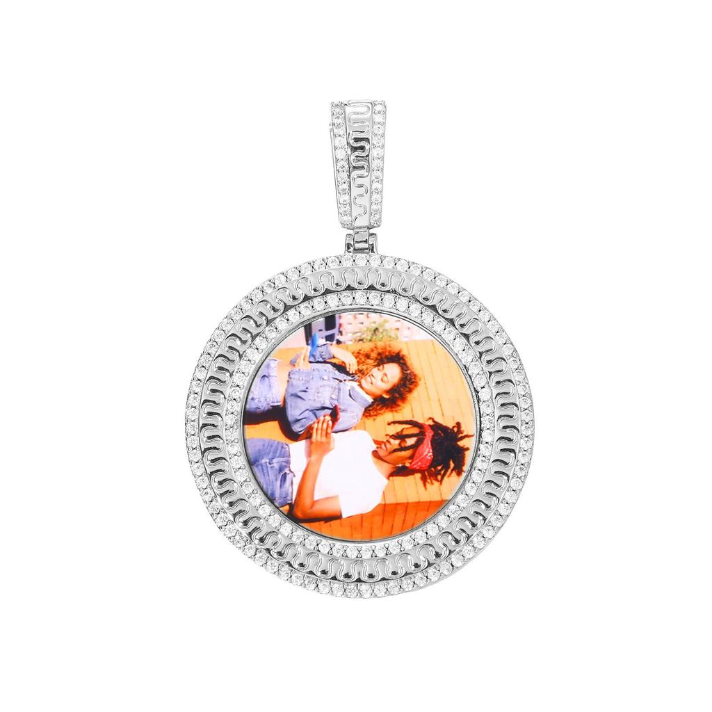 European Hip Hop Zircon Inlaid Photo Pendant Necklace - Customizable Jewelry