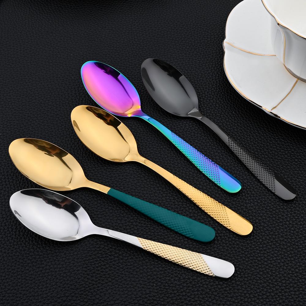 6Pcs Cutlery Stainless Steel Dinner Fruit Fork Colourful Cake Forks With Long Handle Tea Spoons Set for Hotel Party