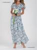 New Beach Pendulum Long Dress Chiffon Floral Short-sleeved Ruffle V-neck Fashionable Waist Dress