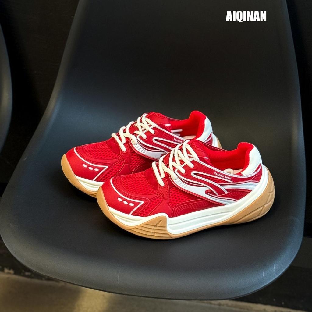 2025 summer new thick-soled German training shoes women's red fashion casual trendy shoes small sports Forrest Gump dad shoes