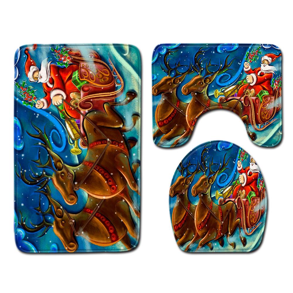 Christmas Bathroom Floor Mat Toilet Three-Piece Set