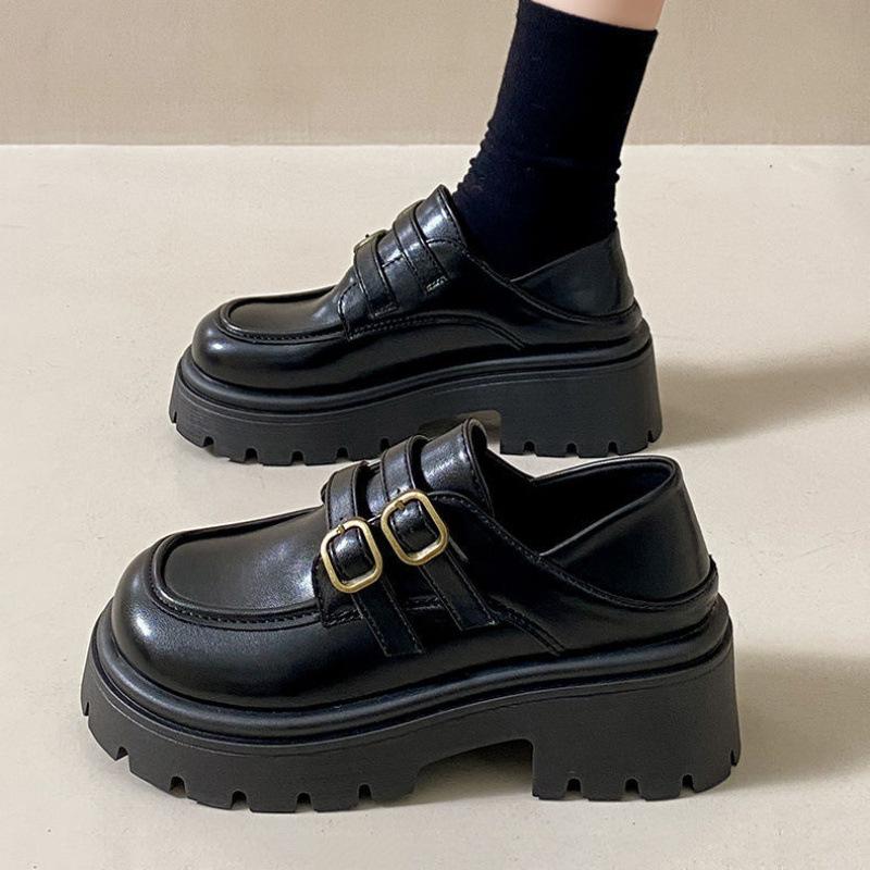 New Summer Versatile British Loafers 2025 Retro Small Fragrant Super Soft Black Women's Shoes Platform Heightening Single Shoes