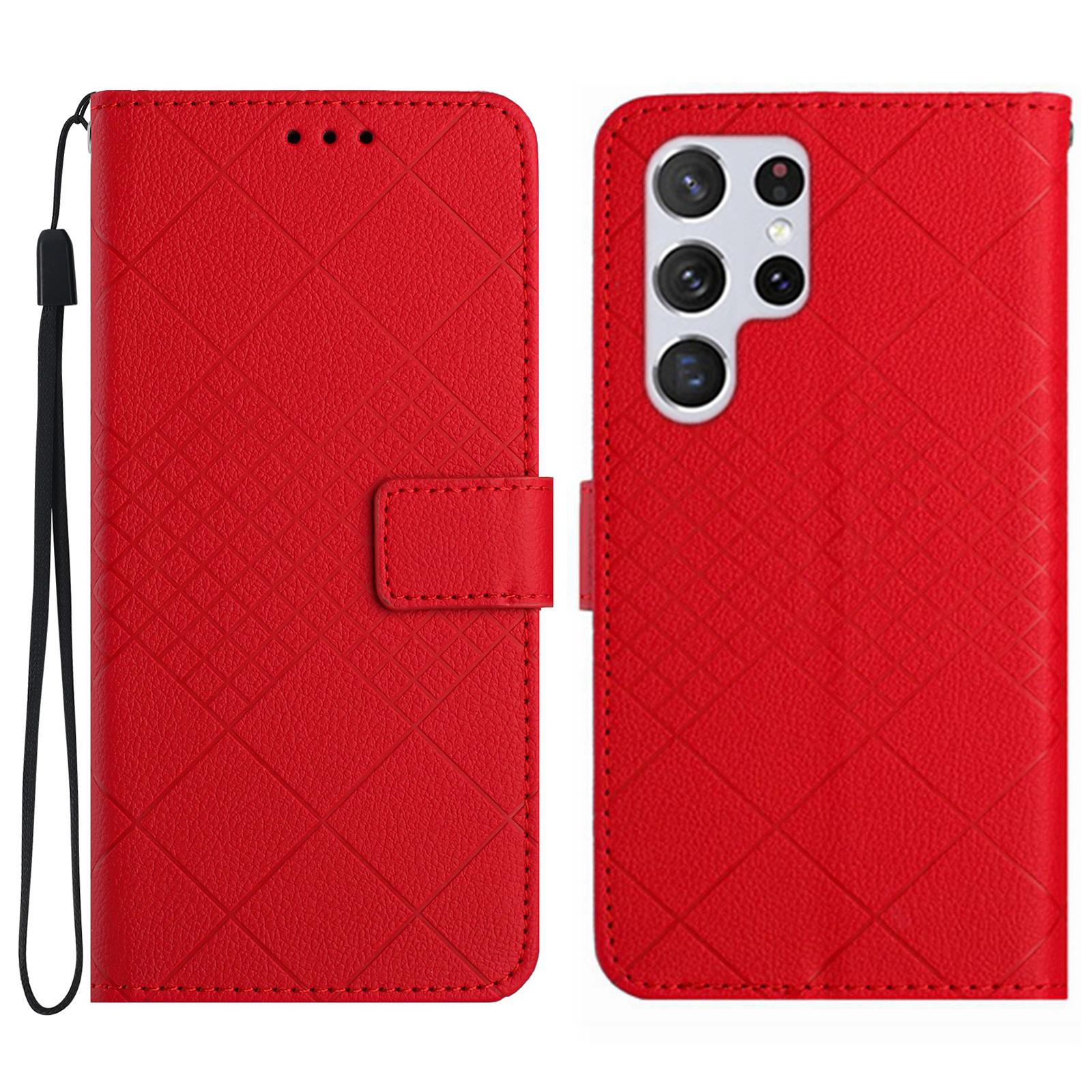

HT06 For Samsung Galaxy S25 Ultra Wallet Phone Case Imprint PU Leather Flip Folio Cover B