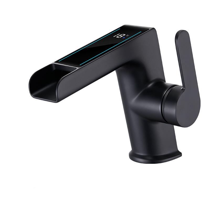 

LED Bathroom Basin Faucet Hot and Cold Crane Brass Digital Display Sink Mixer Single Lever Sink Faucet Water Faucet Crane чёрный