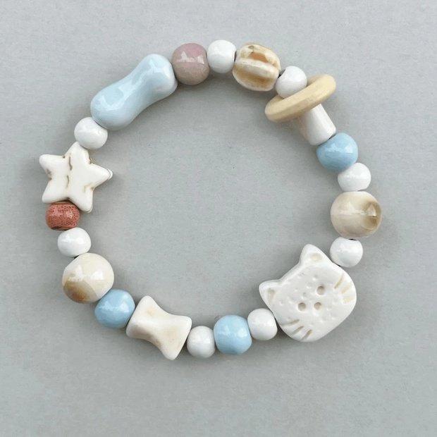 New Arrival: Ceramic Biscuit Kitten Beaded Bracelet - Versatile and Fresh