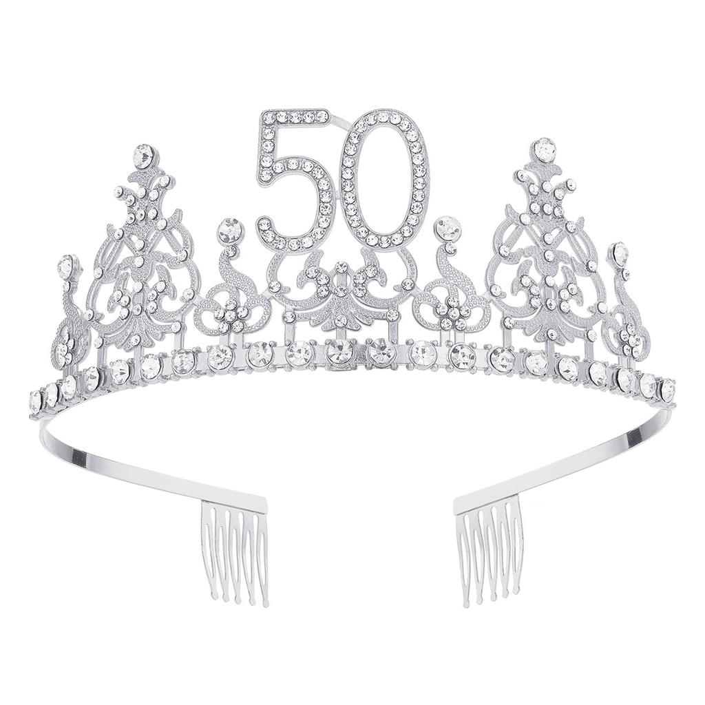Fashion Alloy Digital Crown With Diamond Tiara 18Th Birthday Party Pearl Alloy Headband