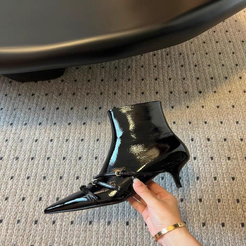 Fashion New fashionable patent leather women's boots slim fit pointed buckle European high heels ankle boots