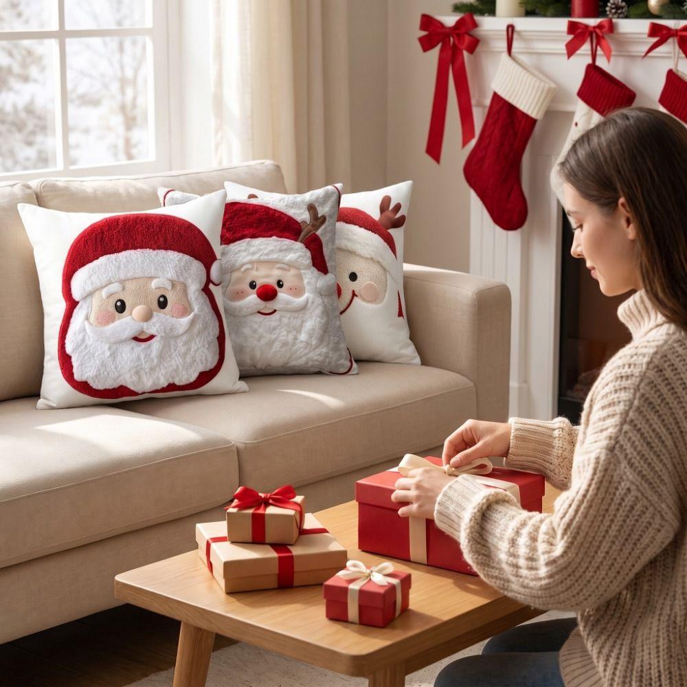Soft Throw Cushion Case 2D Printed Snowman Pillow Cover Atmosphere Christmas Pillow Covers Sofa