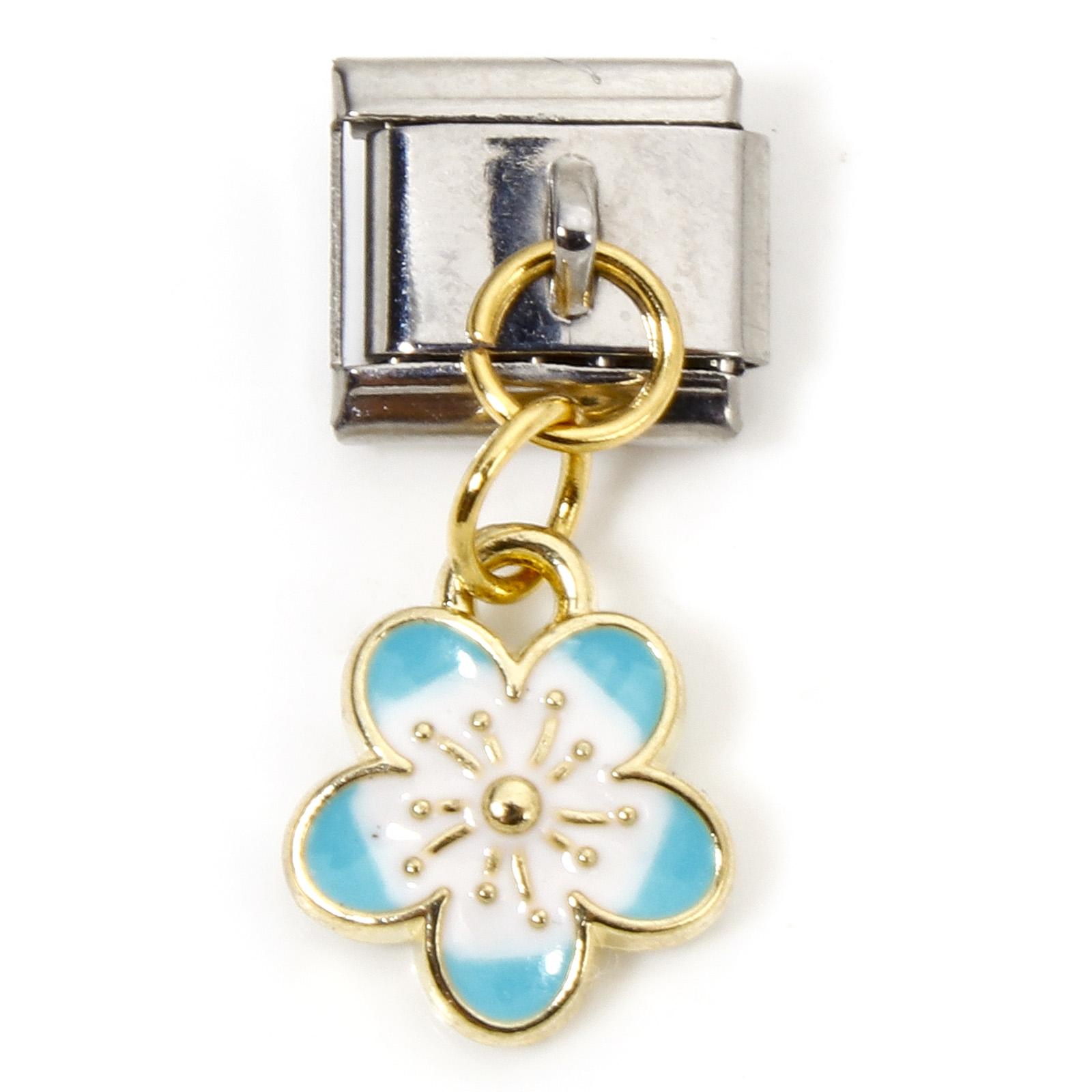 

1 PieceItalian Charm Links For DIY Bracelet Jewelry Making Rectangle Cherry Blossom Sakura Flower Double-sided Enamel 10mm x 9mm 10x9mm