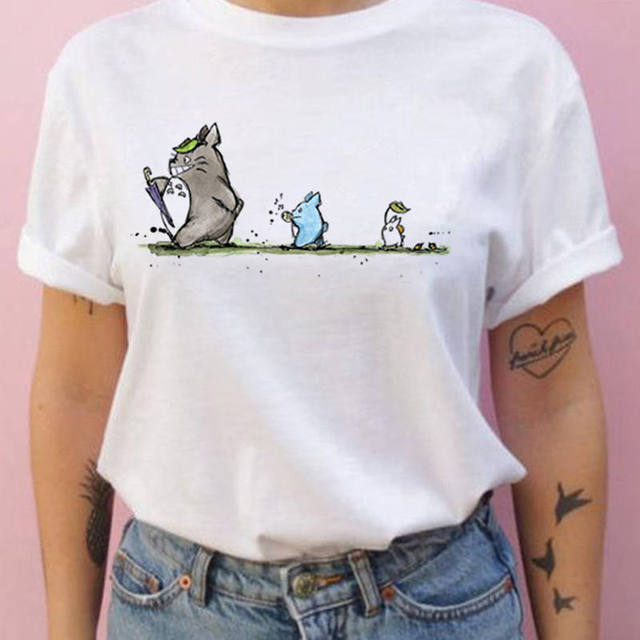 Summer 100% cotton T-shirt Studio Ghibli Totoro Harajuku style Kawaii Totoro Ghibli loose casual T-shirt women