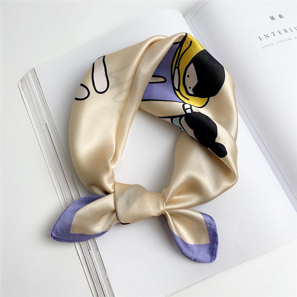 53cm Silk Square Scarf for Women: Elegant Korean Design for Spring, Summer, Autumn - Fashionable Digital Print Headscarf