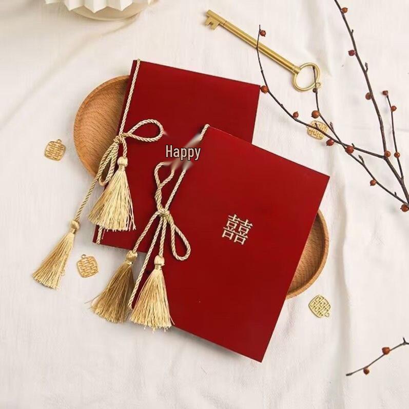 Chenxiang Red Double Happiness Wedding Vow and Speech Card Set with Gift Pen