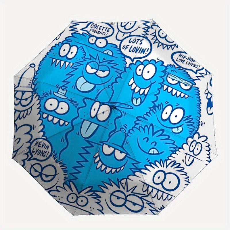 

1pc Blue Monsters Automatic Open/close Folding Umbrella, Compact Portable Travel Umbrella, Perfect Birthday/Christmas, Cute Umbrella, Durabl
