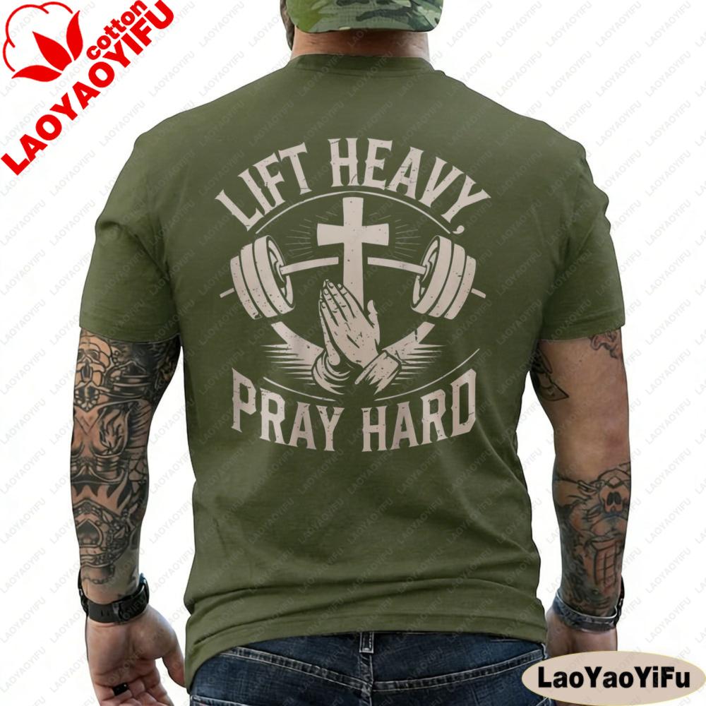 Stampato sul retro Maglietta Unisex Cristiana per Palestra Sollevamento Pesi Prega Forte Regalo Abbigliamento per Credenti Cristiani Abbigliamento Y2k Top in Cotone Stampato