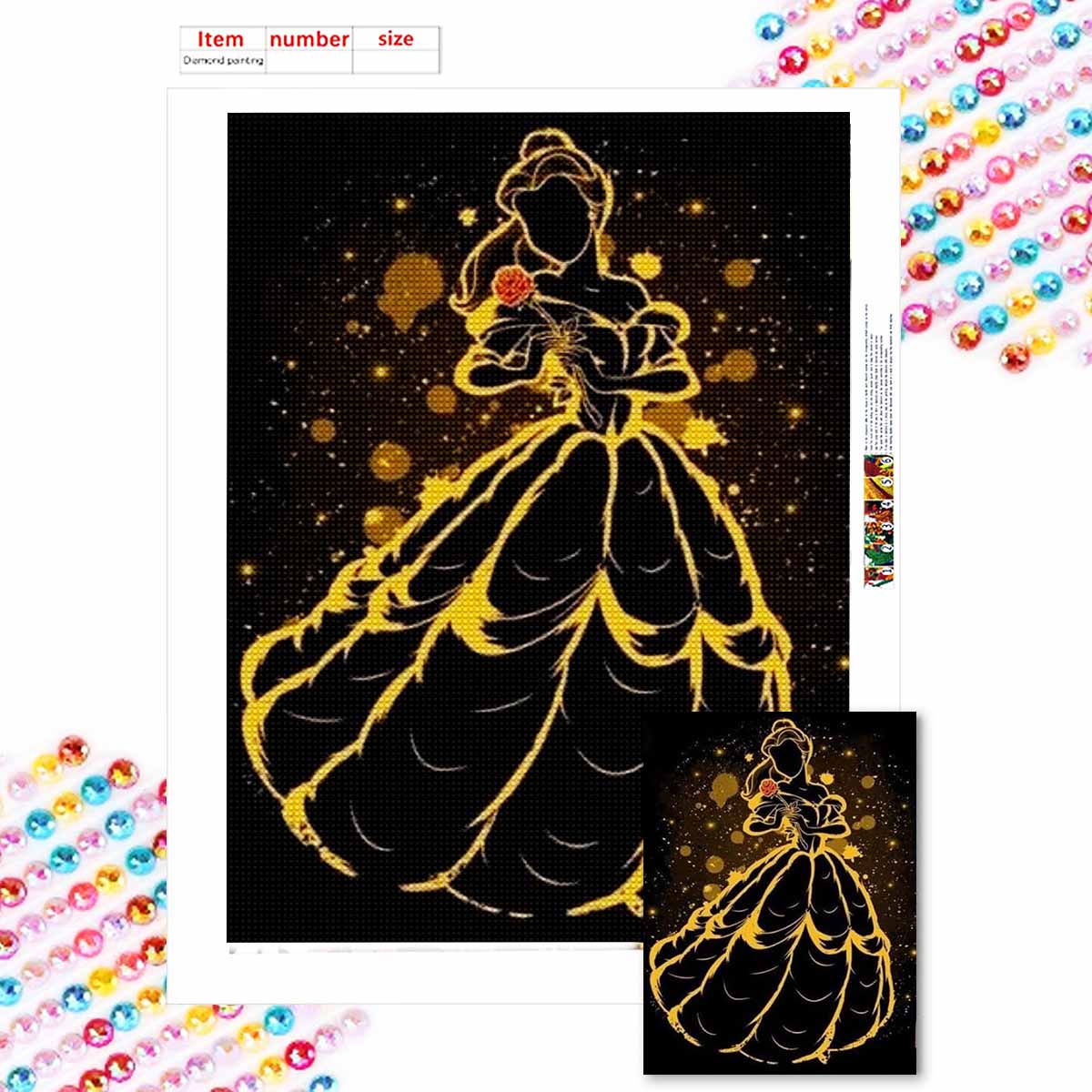 

5D Алмазная вышивка своими руками Принцесса и цветы Полная выкладка Стразы Мозаика Вышивка Изделия ручной работы Домашний декор Подарок Round 20x30cm