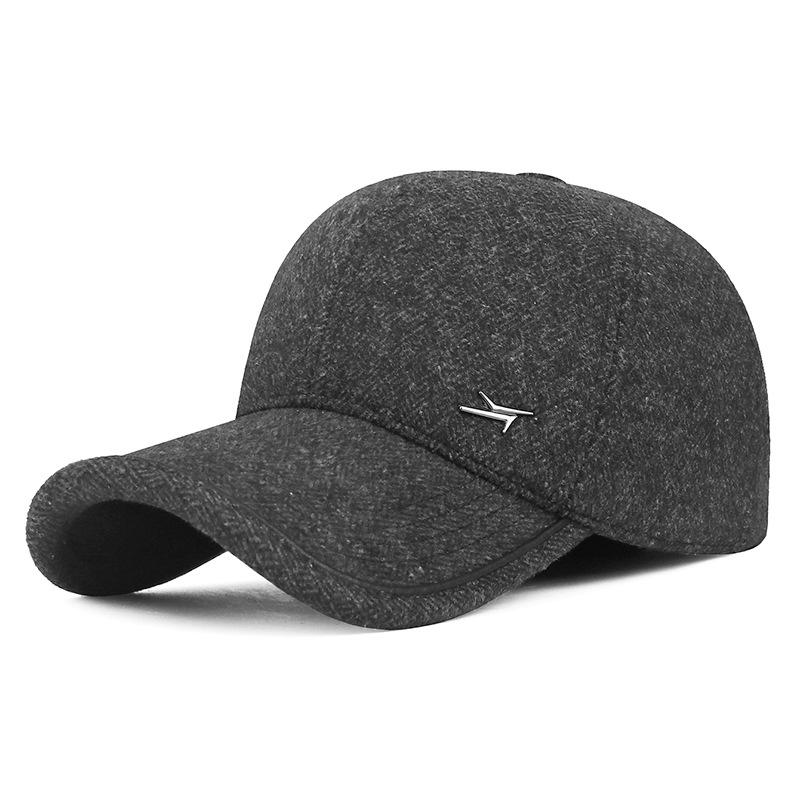 Herren Winter Warme Wollmischung Baseballkappe mit Ohrenklappen Dad Hat